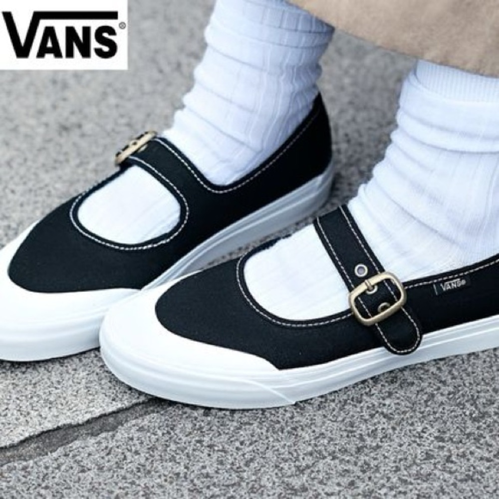 Vans Women's Black and White Mary Jane Sneakers
